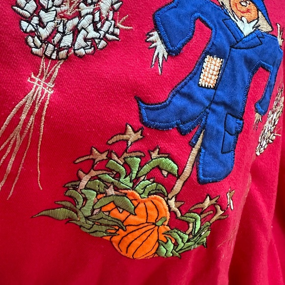 Vintage Womens Fall Scarecrow appliqué Sweatshirt shoulder pads Size XL - Picture 8 of 9